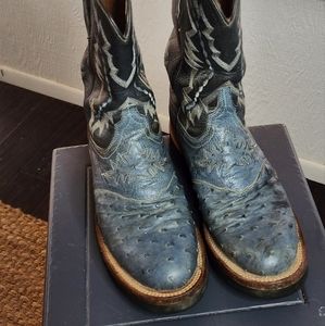 Lucchese 2000 Full Quill Ostrich leather Women's Boot, Blk/Blue, 7.5 C